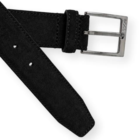 BOSS Cintura Uomo in Pelle Scamosciata Nero con Fibbia Logo ELLOY 50563958