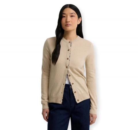 BARBOUR Cardigan Donna Pendle Misto Lana con Dettagli Tartan LKN1076BE54 Beige