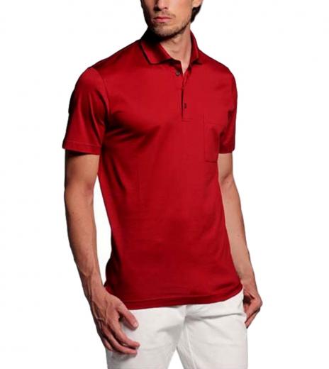 MONTECHIARO Polo Uomo Filo di Scozia Con Taschino Rosso Rubino 720 MADE IN ITALY