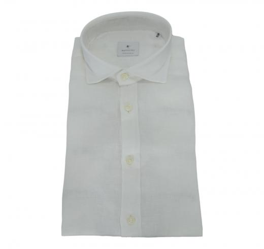 BASTONCINO Camicia Uomo Slim Fit B1116 Bianco Lino e Cotone Washed