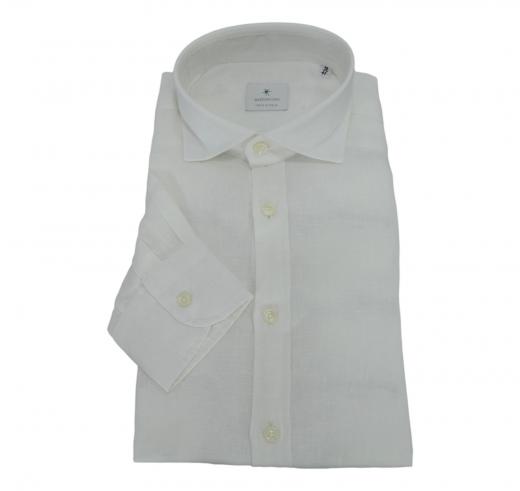 BASTONCINO Camicia Uomo Slim Fit B1116 Bianco Lino e Cotone Washed