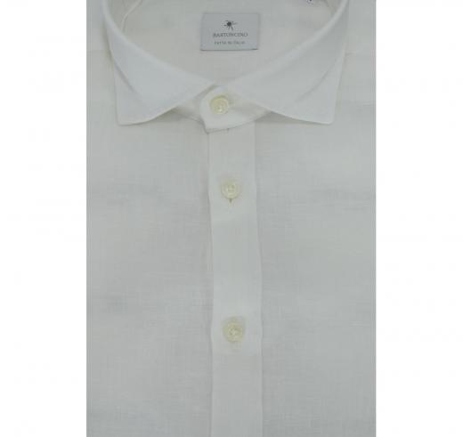 BASTONCINO Camicia Uomo Slim Fit B1116 Bianco Lino e Cotone Washed