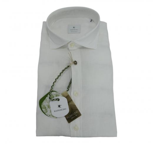 BASTONCINO Camicia Uomo Slim Fit B1116 Bianco Lino e Cotone Washed