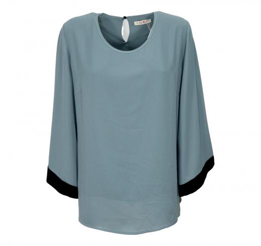 LISA KOTT Blusa 6005 Colore Celeste Nero Linea Curvy Style 6005