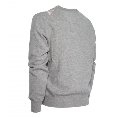 BRAMANTE Pull Girocollo Puro Cashmere 111563 Made in Italy Grigio a Rombi