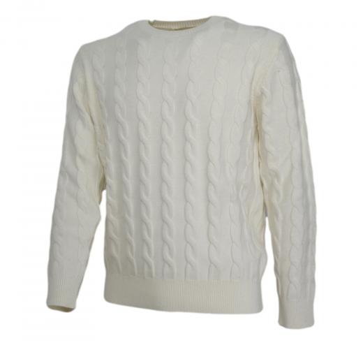 CASHMERE COMPANY Maglia a Treccia Uomo IU721 1234 Cashmere e Lana Bianco