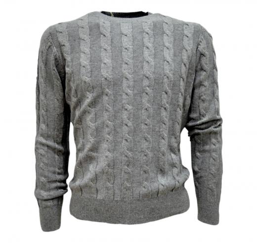 CASHMERE COMPANY Maglia Girocollo Treccia Uomo IU721 1213 Cashmere e Lana Grigio