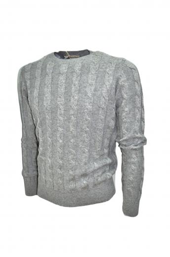 CASHMERE COMPANY Maglia Girocollo Treccia Uomo IU721 1213 Cashmere e Lana Grigio