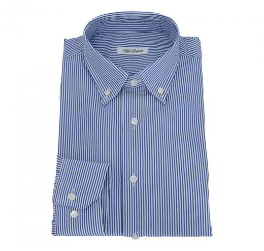 ALDO BUGATTI Camicia Uomo Regular Fit Puro Cotone Botton Down 10233 Riga Blu