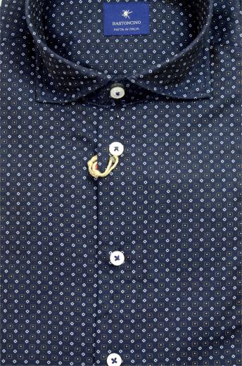 BASTONCINO Camicia Uomo Slim Fit Washed AMICIA B1685 Fantasia Blu