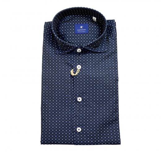 BASTONCINO Camicia Uomo Slim Fit Washed AMICIA B1685 Fantasia Blu