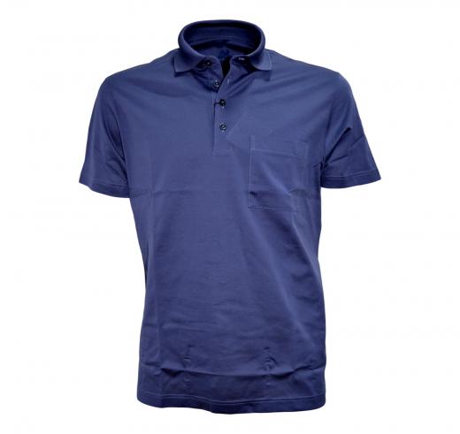 MONTECHIARO Polo Uomo in Filo di Scozia Con Taschino BLU 440