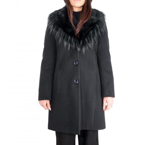 LISA KOTT Cappotto Donna Curvy Style Collo Staccabile Nero 6041