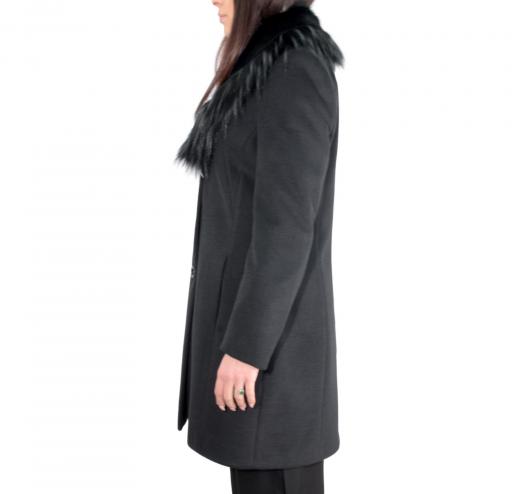 LISA KOTT Cappotto Donna Curvy Style Collo Staccabile Nero 6041