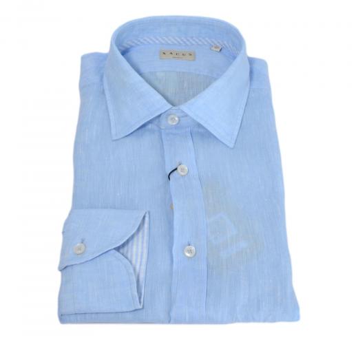 XACUS Camicia uomo Washed Shirt Art. 21913003 Puro Lino Colore Celeste