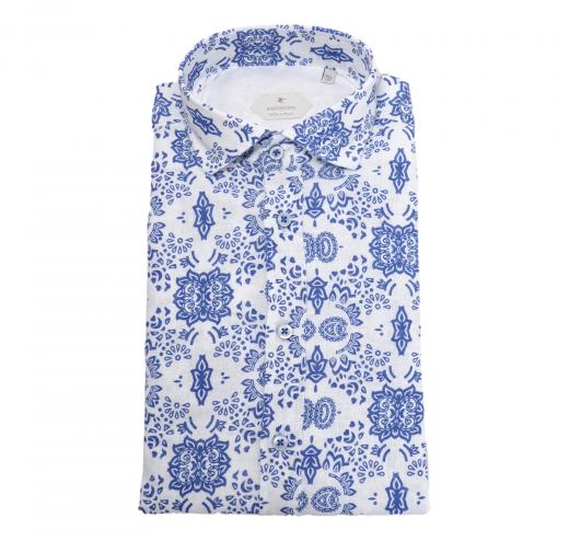 BASTONCINO Camicia Uomo Slim Fit Lino e Cotone Fantasia B2119