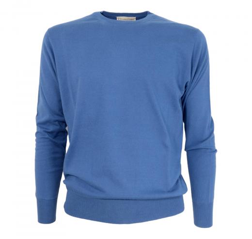 CASHMERE COMPANY Maglia Girocollo Uomo 339 Cotone Cashmere e Seta Slim fit Colore Blu Royal