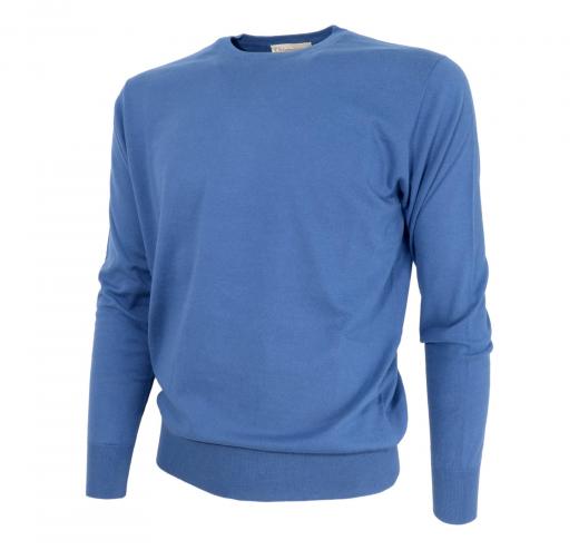 CASHMERE COMPANY Maglia Girocollo Uomo 339 Cotone Cashmere e Seta Slim fit Colore Blu Royal
