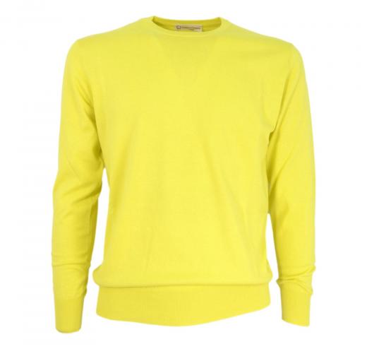 CASHMERE COMPANY Maglia Girocollo Uomo 3338 Cotone Cashmere e Seta Slim fit Colore Lime