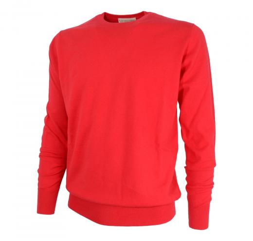 CASHMERE COMPANY Maglia Girocollo Uomo 333 Cotone Cashmere e Seta Slim fit Colore Rosso