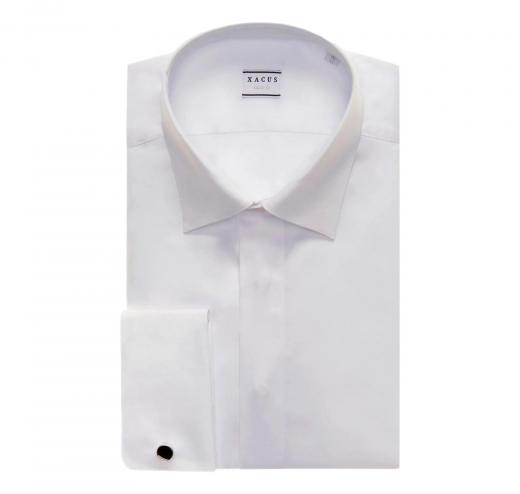 XACUS Camicia Cerimonia Uomo Doppi Polsi Collo italiano Tinta Unita Twill 11209001 Bianco