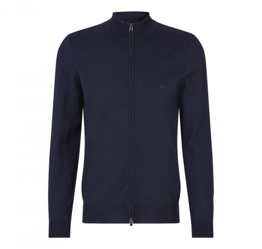 BOSS Cardigan In Lana Con Zip e Logo Regular Fit Balonso 50476347 Blu