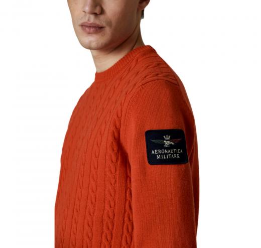 AERONAUTICA MILITARE Pullover a trecce in lana vergine MA1395 Arancio