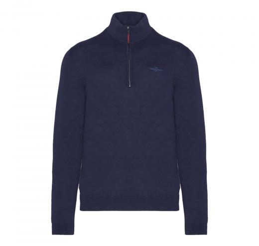 AERONAUTICA MILITARE Maglione mezza zip a contrasto in cotone MA1387 Blu