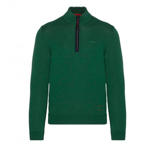 AERONAUTICA MILITARE Maglione mezza zip a contrasto in cotone MA1387 Verde