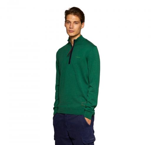 AERONAUTICA MILITARE Maglione mezza zip a contrasto in cotone MA1387 Verde