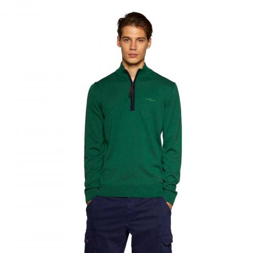 AERONAUTICA MILITARE Maglione mezza zip a contrasto in cotone MA1387 Verde