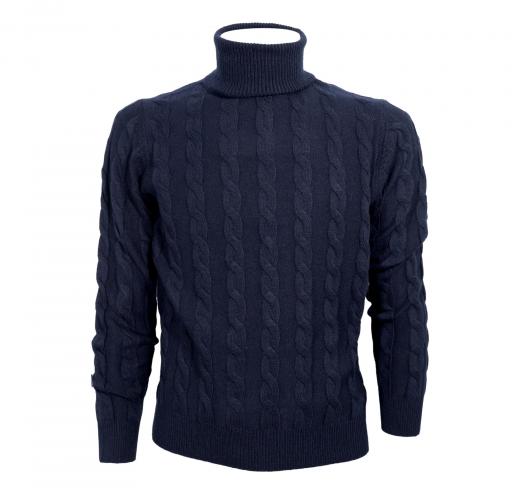 CASHMERE COMPANY Dolcevita Uomo Treccia 1210 IU204715 Slim Fi Cashmere e Lana Blu