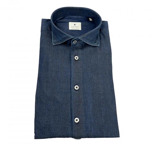 BASTONCINO Camicia Uomo Slim Fit Washed Denim Stampato B2389