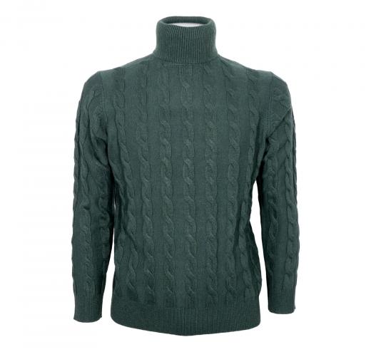 CASHMERE COMPANY Dolcevita Uomo Treccia 1222 IU204715 Slim Fit Cashmere e Lana Verde