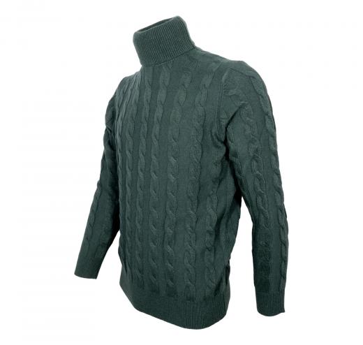 CASHMERE COMPANY Dolcevita Uomo Treccia 1222 IU204715 Slim Fit Cashmere e Lana Verde