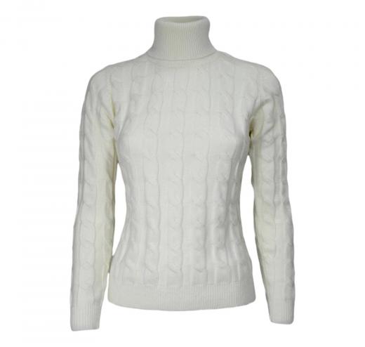 CASHMERE COMPANY Maglia Donna Dolcevita Treccia Bianco ID203114 1234 Cashmere e Lana