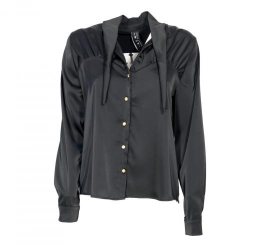 MDM Mademoiselle du Monde Camicia Donna Collo Fiocco ART. 245 Colore. Nero