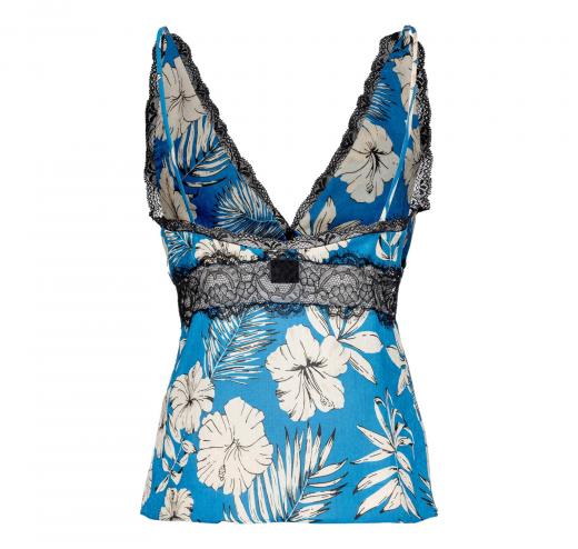 PINKO Trovato Top Donna Jaquard Stampa Fiore Grafico Colore Turchese/Burro/Nero