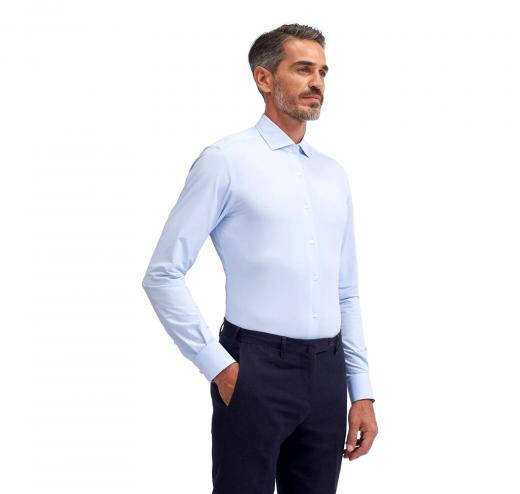 XACUS Camicia Uomo Active Shirt Tailor Fit 11460002 Celeste Tessuto Stretch