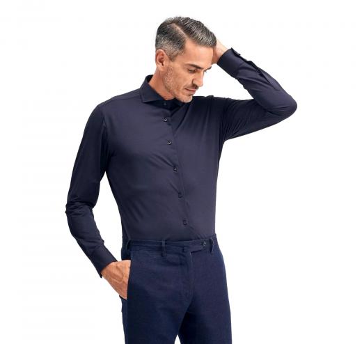 XACUS Camicia Uomo Active Shirt Tailor Fit 11460055 003 Blu Tessuto Elasticizzato