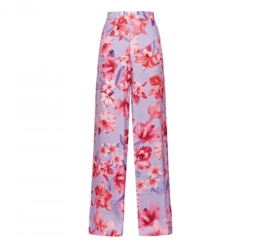 PINKO Pantalone Donna Puntuale Stampa Fiori Tropicale Colore Rosa e Lilla