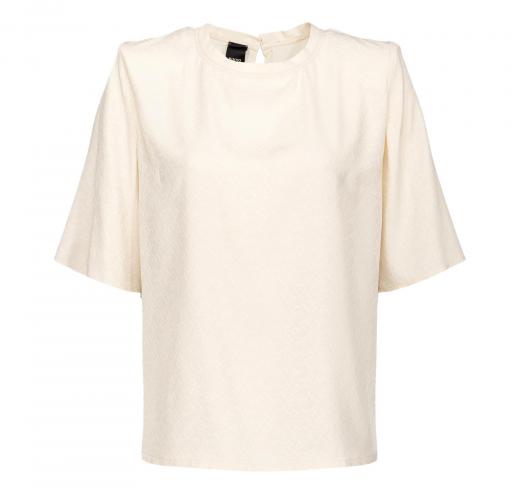 PINKO Blusa Donna Baffuto Crepe De Chine Jacquard Logo Col Rosa Fumo Bianco
