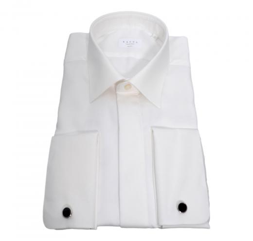 XACUS Camicia Uomo Travel Shirt Tessuto Lavorato Doppi Polsi 41812.003Col Bianco