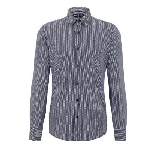 BOSS Camicia Uomo Slim Fit In Jersey Elasticizzato Con Stampa 50490357 Blu
