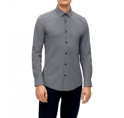 BOSS Camicia Uomo Slim Fit In Jersey Elasticizzato Con Stampa 50490357 Blu