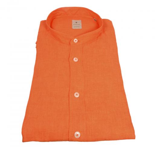 BASTONCINO Camicia Uomo Slim B050 Puro Lino Coreana Arancio Made in Italy