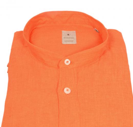 BASTONCINO Camicia Uomo Slim B050 Puro Lino Coreana Arancio Made in Italy