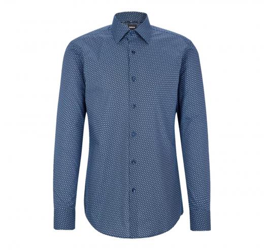 BOSS Camicia Uomo Elasticizzata Busines Stampa Monogramma all-over H-Hank Kent 50478620 Celeste