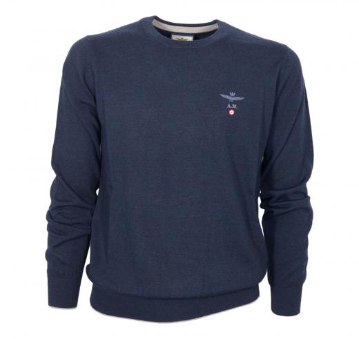 AERONAUTICA MILITARE Maglia Girocollo Uomo Casual E Versatile In Pura Lana MA1388 Colore Blu