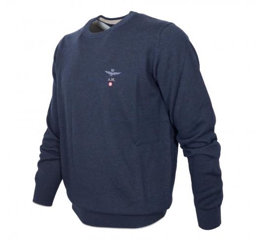 AERONAUTICA MILITARE Maglia Girocollo Uomo Casual E Versatile In Pura Lana MA1388 Colore Blu